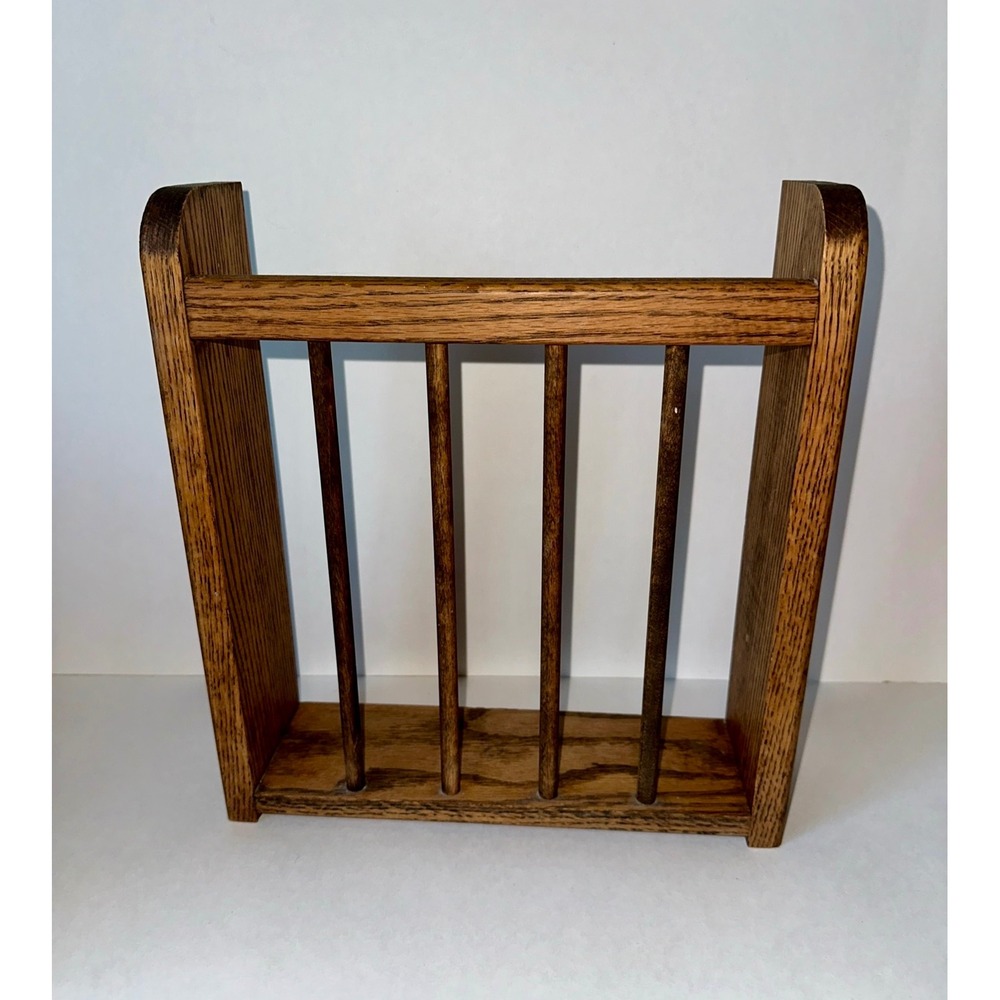 Vintage Oak Wood Wall Rack Spindle Magazine Holder Farmhouse Cottagecore Decor